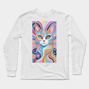 Whisker Wonderland: Abstract Cat Dream Long Sleeve T-Shirt